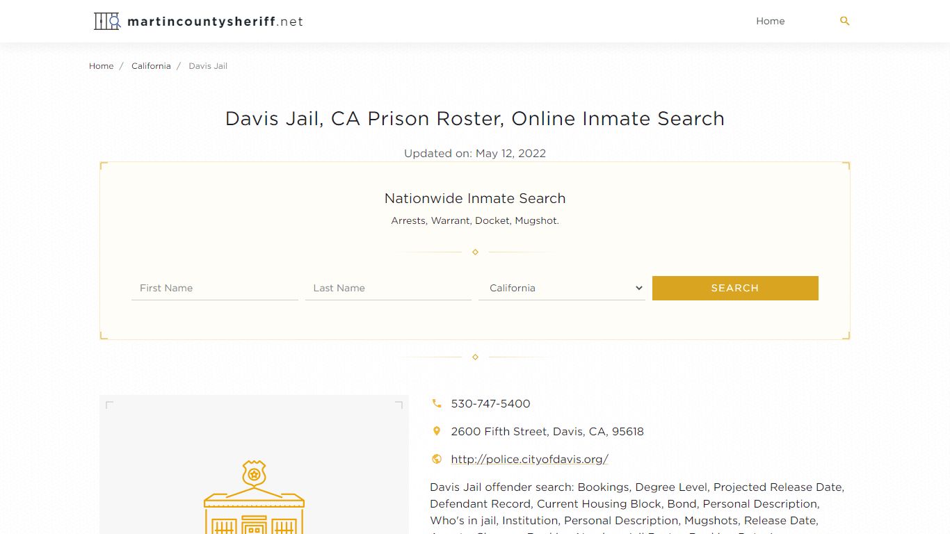 Davis Jail, CA Prison Roster, Online Inmate Search ...